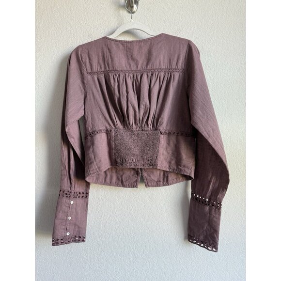 Free People Joi Eyelet Crop Blouse in Roan Rouge Women’s Size Medium - Picture 10 of 13